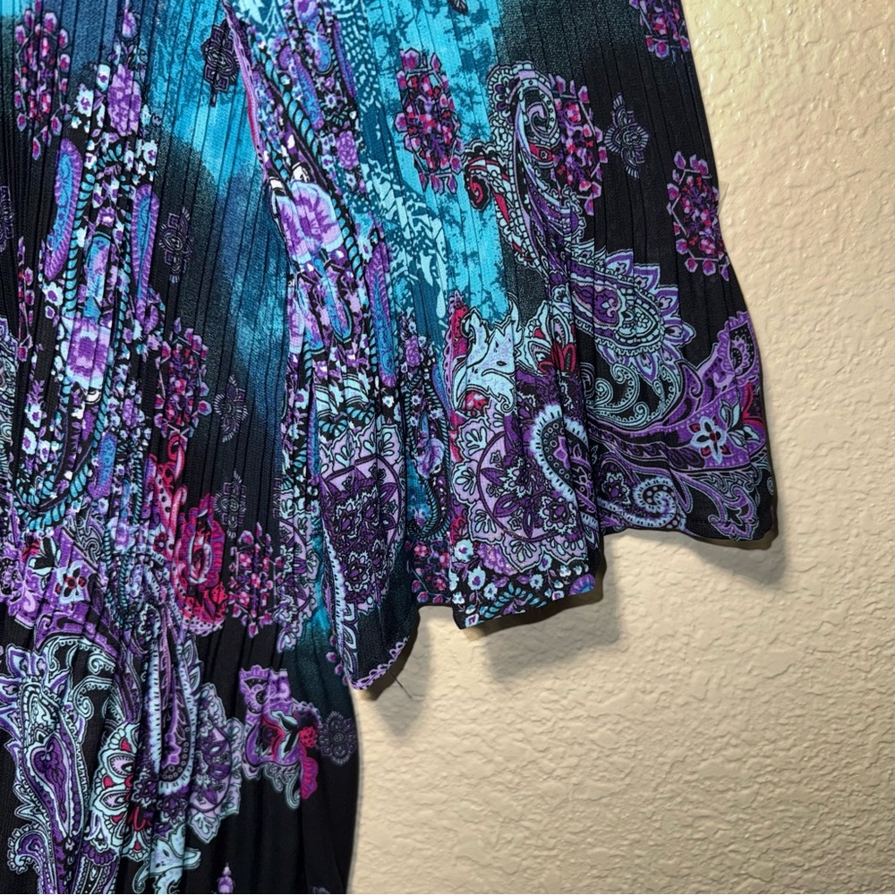 Maggie Barnes Catherines 1X Paisley Boho Tunic Top Beaded Bell Sleeve - Picture 11 of 16
